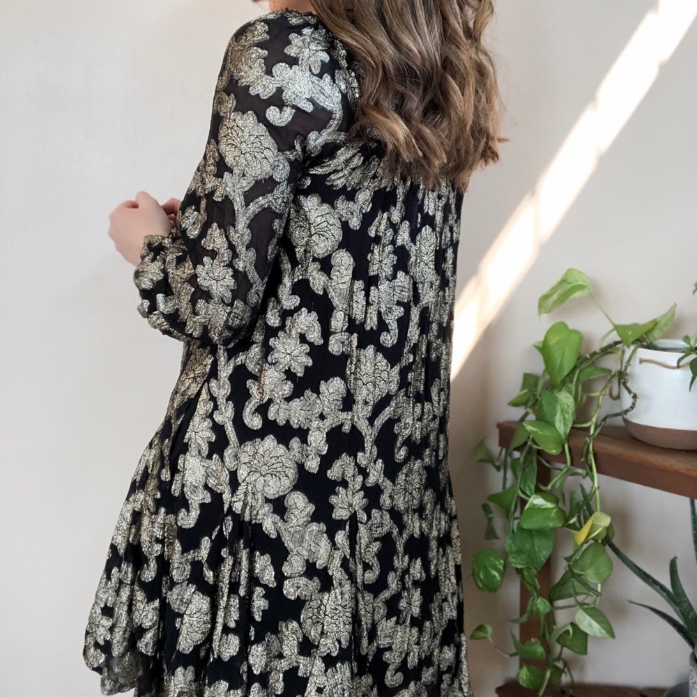 Anthropologie Black and Gold Pleated Tunic Dress - Picture 6 of 8